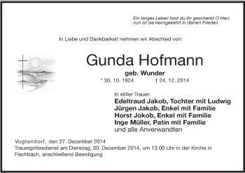 Anzeige von Gunda Hofmann von MGO