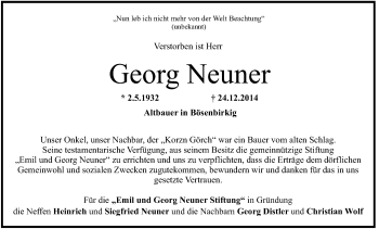 Anzeige von Georg Neuner von MGO