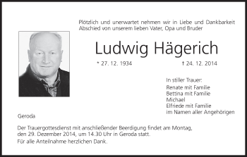 Anzeige von Ludwig Hägerich von MGO