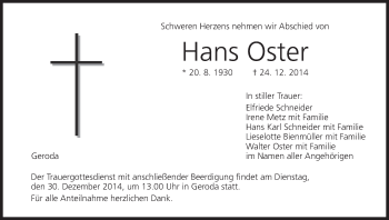 Anzeige von Hans Oster von MGO