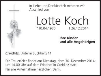 Anzeige von Lotte Koch von MGO