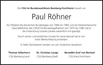 Anzeige von Paul Röhner von MGO