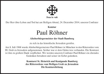 Anzeige von Paul Röhner von MGO
