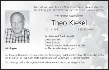 Anzeige von Theo Kiesel von MGO