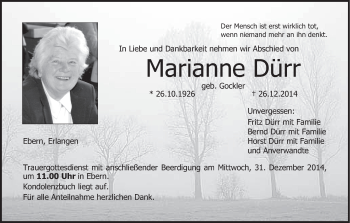 Anzeige von Marianne Dürr von MGO