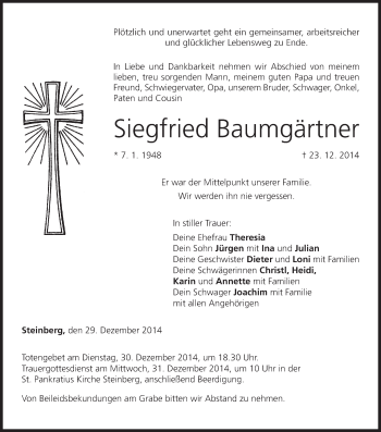 Anzeige von Siegfried Baumgärtner von MGO