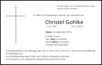 Anzeige von Christel Gohlke von MGO