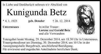 Anzeige von Kunigunda Betz von MGO