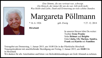 Anzeige von Margareta Pöllmann von MGO