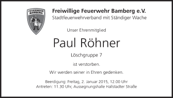 Anzeige von Paul Röhner von MGO
