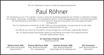 Anzeige von Paul Röhner von MGO