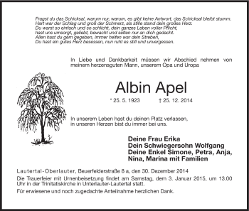 Anzeige von Albin Apel von MGO