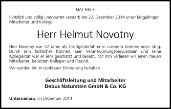 Anzeige von Helmut Novotny von MGO