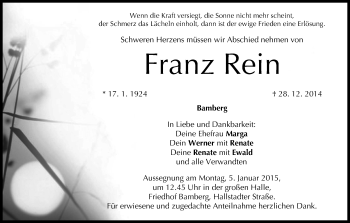 Anzeige von Franz Rein von MGO