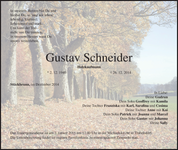 Anzeige von Gustav Schneider von MGO