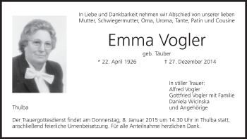 Anzeige von Emma Vogler von MGO