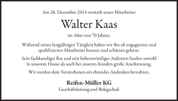 Anzeige von Walter Kaas von MGO