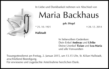 Anzeige von Maria Backhaus von MGO
