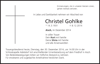 Anzeige von Christel Gohlke von MGO