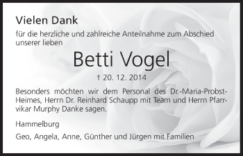 Anzeige von Betti Vogel von MGO