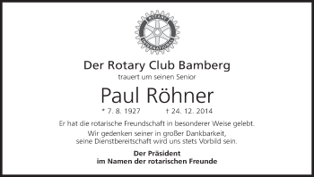 Anzeige von Paul Röhner von MGO