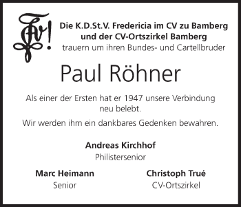 Anzeige von Paul Röhner von MGO