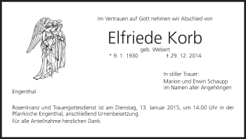 Anzeige von Elfriede Korb von MGO