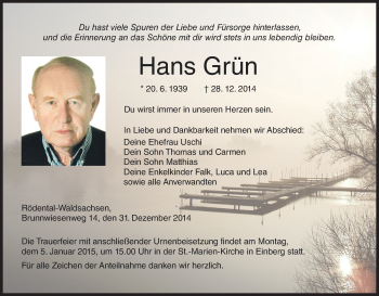 Anzeige von Hans Grün von MGO
