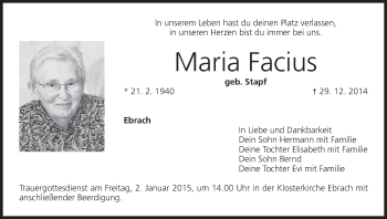 Anzeige von Maria Facius von MGO