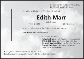 Anzeige von Edith Marr von MGO