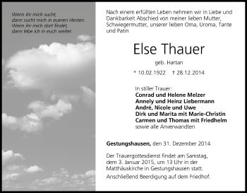 Anzeige von Else Thauer von MGO