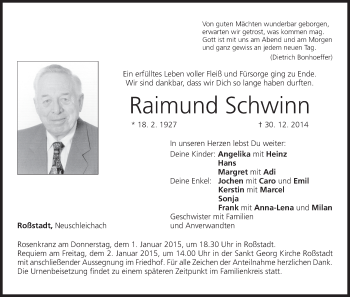 Anzeige von Raimund Schwinn von MGO