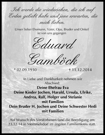 Anzeige von Eduard Gamböck von MGO