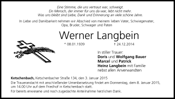 Anzeige von Werner Langbein von MGO