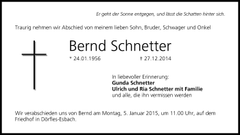 Anzeige von Bernd Schnetter von MGO
