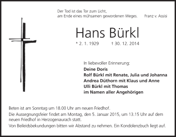 Anzeige von Hans Bürkl von MGO