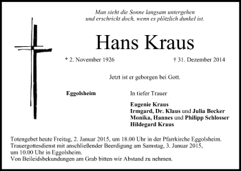 Anzeige von Hans Kraus von MGO
