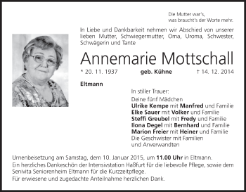 Anzeige von Annemarie Mottschall von MGO