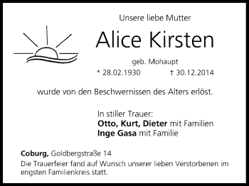 Anzeige von Alice Kirsten von MGO