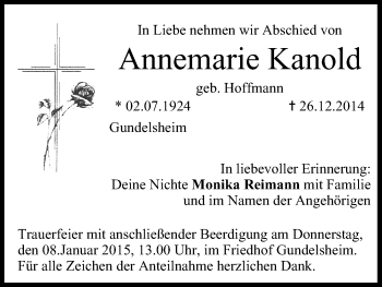 Anzeige von Annemarie Kanold von MGO