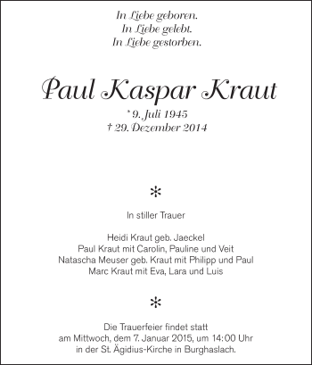 Anzeige von Paul Kaspar Kraut von MGO