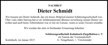 Anzeige von Dieter Schmidt von MGO