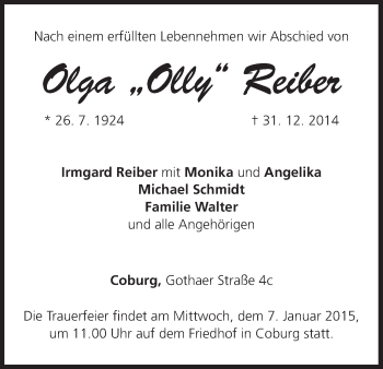 Anzeige von Olga Reiber von MGO