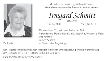 Anzeige von Irmgard Schmitt von MGO