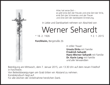 Anzeige von Werner Sehardt von MGO