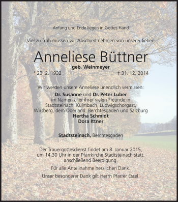Anzeige von Anneliese Büttner von MGO