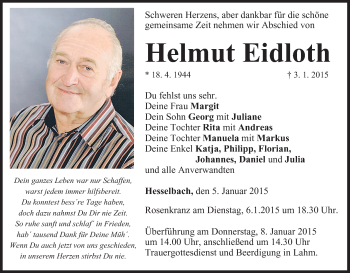 Anzeige von Helmut Eidloth von MGO