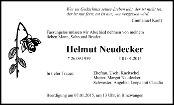 Anzeige von Helmut Neudecker von MGO