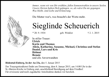 Anzeige von Sieglinde Scheuerich von MGO