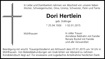 Anzeige von Dori Hertlein von MGO